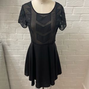 MINKPINK black skater dress with sheer inserts | size XS